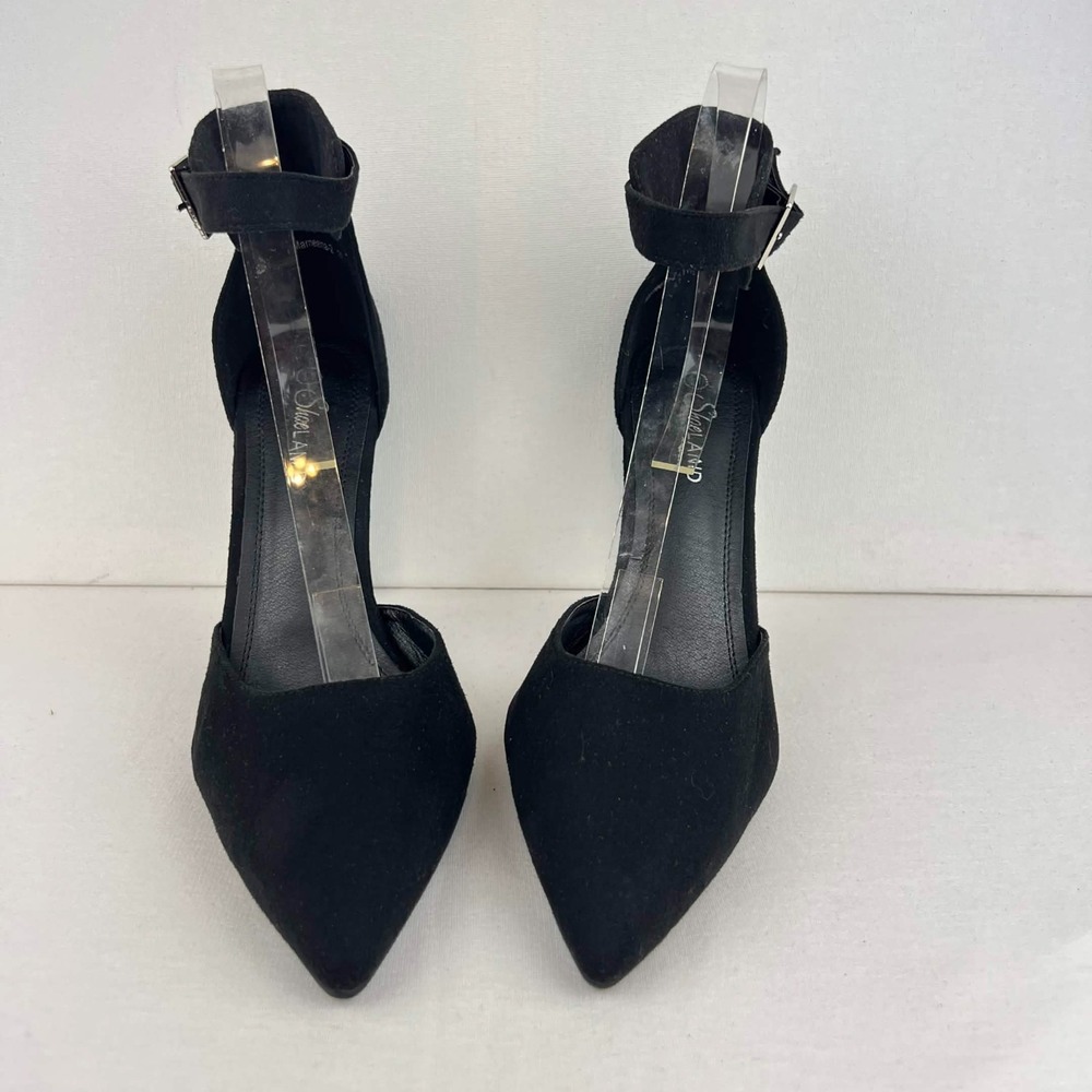 GUC ShoeLand Marneena 2 Black Faux Suede Ankle Strap Stiletto Heel Womens 11
